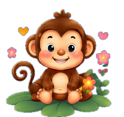 Cheerful monkey sitting with flowers